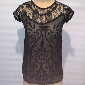 Gorgeous Alberto Makali lace and beaded sheer top, Small